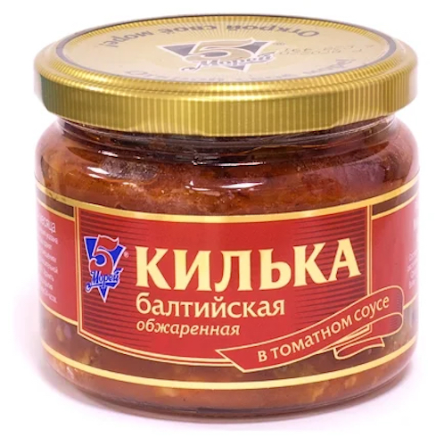 картинка Килька балтийская, обжаренная в томатном соусе "5 морей" 270г – Prostor.ae