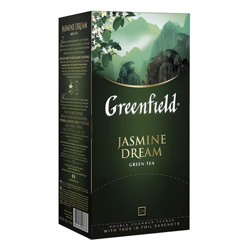 картинка Чай зеленый байховый, ароматизированный жасмином "Greenfield Jasmine Dream" (25 пакетиков) 50г – Prostor.ae