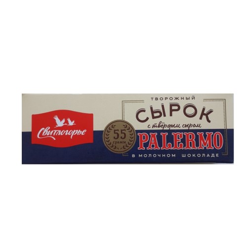 картинка Сырок творожный глазированный с твердым сыром "Palermo" в молочном шоколаде 23% "Свитлогорье" 55 г – Prostor.ae