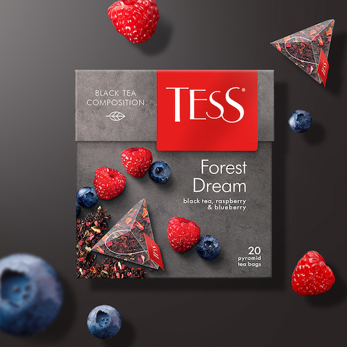 картинка Чай черный байховый с ароматом малины и черники и растительными компонентами "TESS Forest Dream" (20 пирамидок) 36г. – Prostor.ae