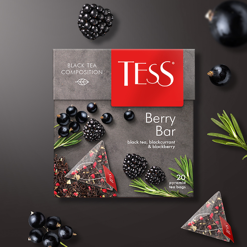 картинка Чай черный байховый с ароматом ежевики и черной смородины и растительными компонентами "TESS Berry Bar" (20 пирамидок) 36г. – Prostor.ae